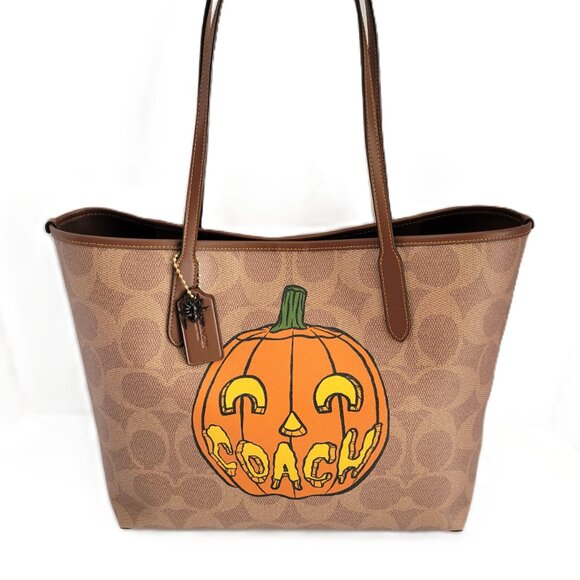 Coach CCE70 Pumpkin Motif City Tote Shopper Handbag Tan Multi Halloween 2025 - Picture 2 of 7